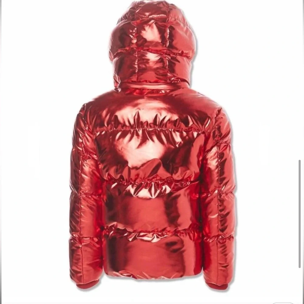 JORDAN CRAIG boy's youth metallic holographic hooded bubble jacket red 6 read - Picture 5 of 12